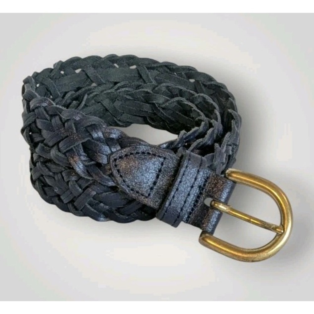 Capezio Leather Belt Braided Navy Woven Blue Womens Argentina Genuine Sz XL Vtg